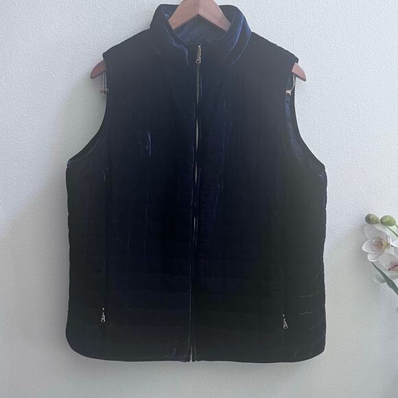 NWT Ralph Lauren Navy Blue Velvet Quilted Reversible Vest Women's Plus Size X1 - Picture 1 of 9